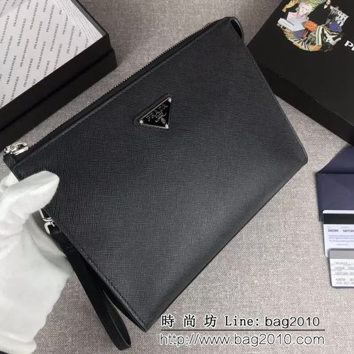 PRADA普拉達 專櫃同步 最新款式 頂級原單十字紋牛皮 男士手包 2NH009 DD1377